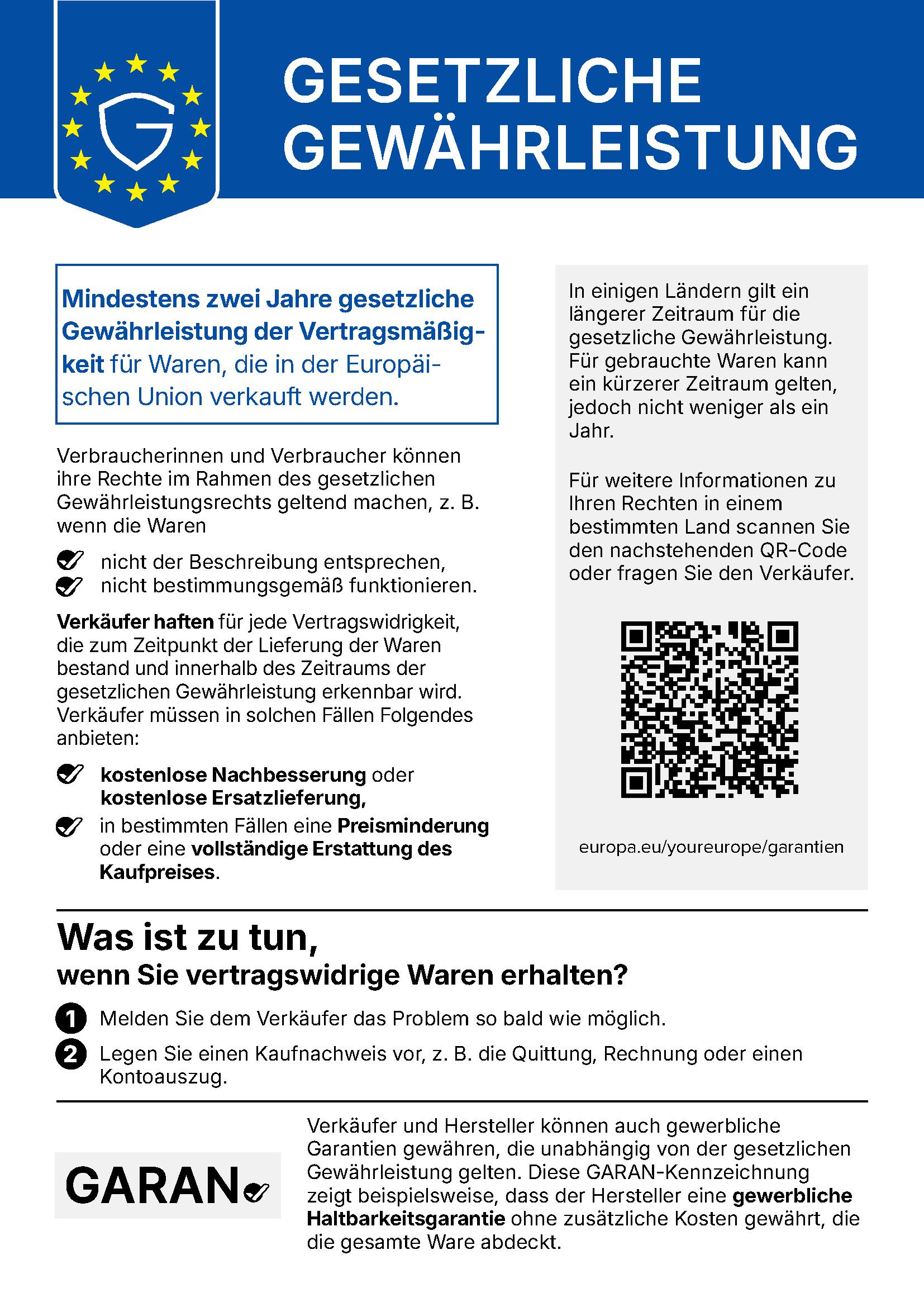Gewährleistung Legal guarantee notice DEN4 92249986 1